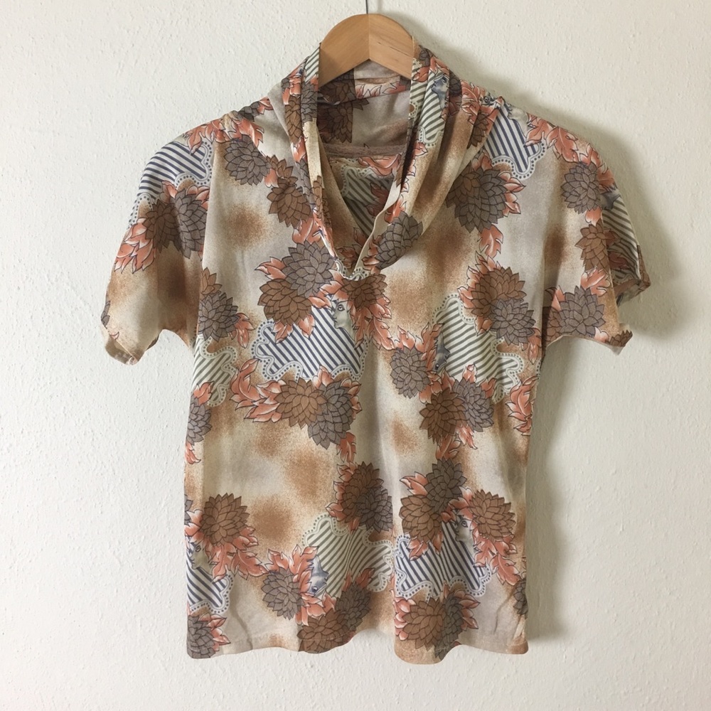 Vintage 1960s-70s Art Nouveau Cowl Neck Blouse